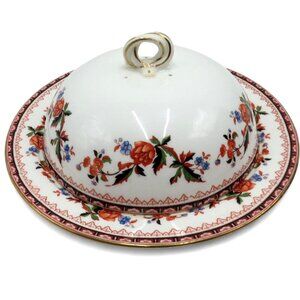 AYNSLEY Round Lidded Butter Dish Floral Pattern And Gold Trim England Vintage